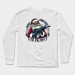 Funny Merry Christmas Ya Filthy Animal ,Christmas shirt ,Winter sign ,Holiday quote ,Retro Christmas cut file Long Sleeve T-Shirt